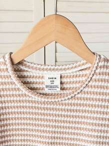 SHEIN 青少年女孩纹理提花宽松落肩短袖 T 恤，秋季上衣