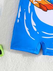 Baby Boys' Swimwear Cute Shark Print Knitted Fabric One-Piece Swimsuit, Stylish Leisure Outfit Suitable For Swimming, Vacation And Summer  Getaway,Holiday,Travel,Relax,Summer,Holiday