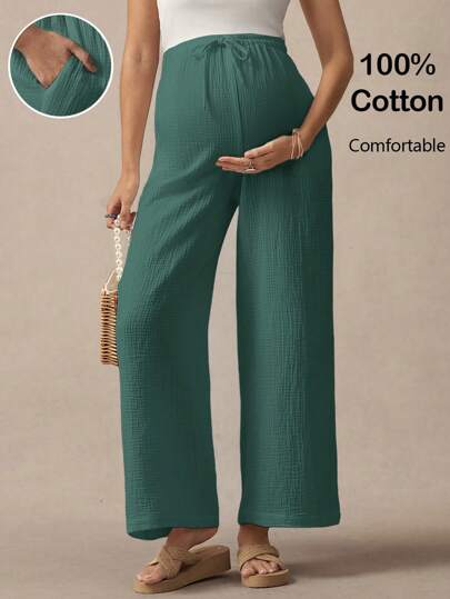 SHEIN 纯色系腰孕妇裤，宽松休闲裤