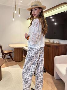 SHEIN Unity Women's Casual Minimalist Bowknot Waist Pants, Spring/Summer - Multicolor - View 5