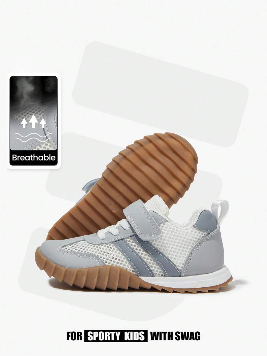 JNSQ 1 Pair Children's Mesh Breathable Athletic Shoes, Minimalist Gump Style Flat Sole, Lightweight & Durable, Suitable For Spring/Summer Back To School Season - Light Grey - View 1