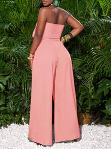 Slaydiva Rose Red Front Tie Tube Top And Wide Leg Pants Women Resort Wear - Pink - View 2