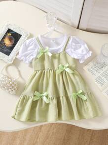 Baby Mädchen Sommer 2025 lässig, modisch, süß, frisch Prinzessin Kleid, 2 in 1