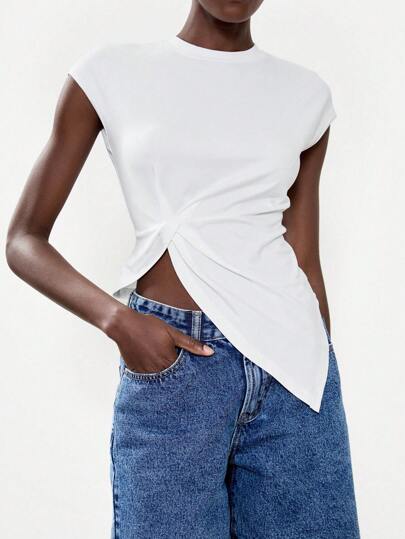 Lumivelle Camiseta blanca elegante y minimalista para mujer, versátil para el uso diario, con estilo