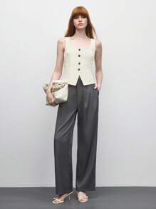 BizChic 2025 Gilet pour femmes à col blanc, simple boutonnage, taille cintrée, romantique, élégant, polyvalent, décontracté chic, tenue de bureau, tenue d'enseignante, tenue d'invité de mariage