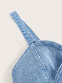 SHEIN MOD 女式前系带单排扣短款牛仔吊带背心 - 淺色水洗藍 - 查看 3