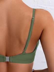 SHEIN Swim Solid Color Hollow Spaghetti Strap Bikini Top, Suitable For Summer - Army Green - View 4