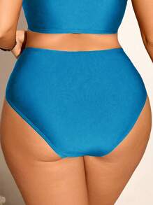 Swim Lushoire Plus Size Women Patchwork High Waist Beach Casual Vacation Bottoms One-Piece Swimsuit - Multicolor - View 2