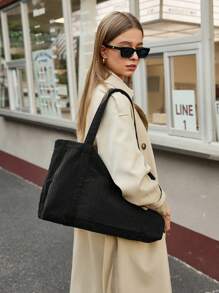 SHECARRY Solid Color Corduroy Tote Bag Suitable For Women's Daily Use