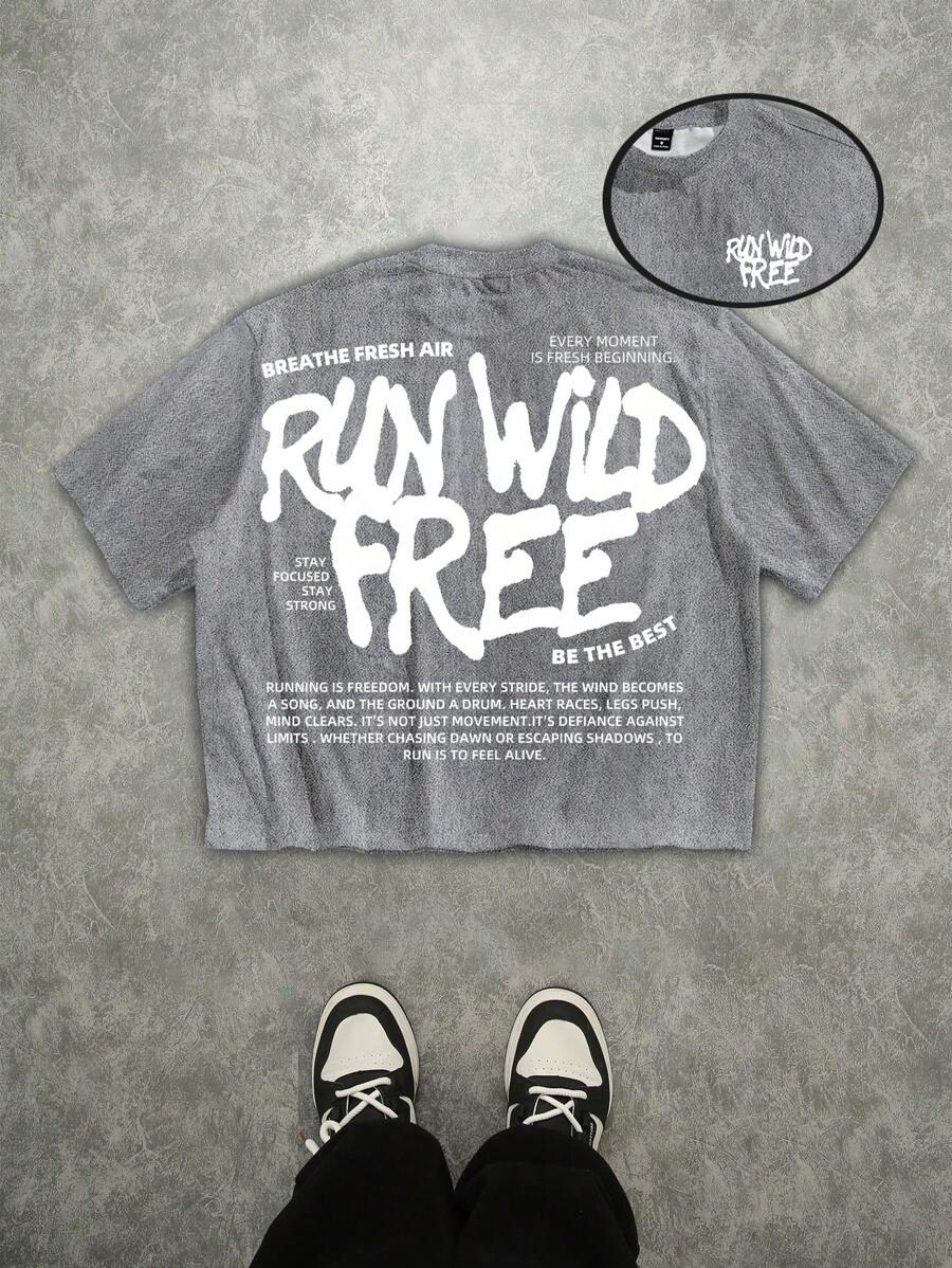 Manfinity Roghcode 男式超大号灰色街头涂鸦图案短袖 T 恤 - 灰色 - 查看 1