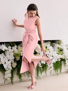 MOTF Soiréza BOW DETAIL SPLIT DRESS DRESSES FOR WEDDING EVENT - Pink - View 1