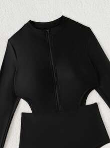 Swim SPRTY 1 pieza Bañador tipo camiseta protectora de manga larga con cremallera y calado de unicolor - Negro - Ver 5