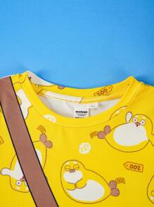 SEALOOK X SHEIN Kleine Jungen Cartoon Seehund Muster gelbes witziges lässiges Kurzarm T-Shirt und blaue Jeansshorts Set