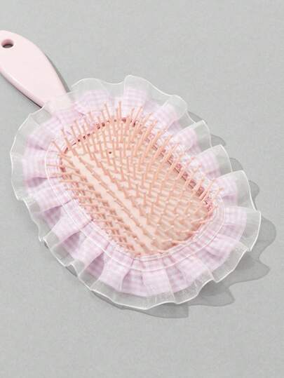 Kawaii Peigne à cheveux à motif de cerf, coussin de massage à air à carreaux en dentelle rose
