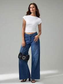 SHEIN Tall 女士透气黑色无肩带胸垫上衣 - 白色 - 查看 3