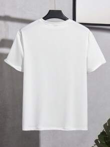 Manfinity Homme Camiseta de manga corta casual de corte slim con estampado de letra de cuello redondo para hombre