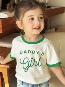 SHEIN Baby Girl Casual Short Sleeve Round Neck Top, Suitable For Summer