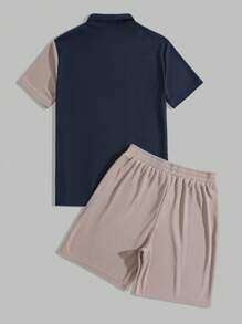 Manfinity RelaxMax Men's Summer Casual Colorblock Short Sleeve Polo Shirt And Shorts Set - Multicolor - View 2