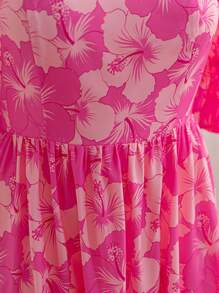 Soleia 大码女式露肩泡泡袖后背蝴蝶结中长连衣裙，度假风格