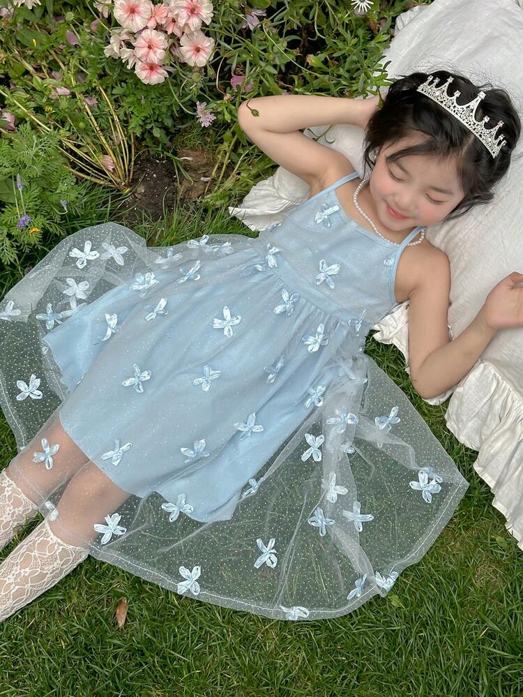 Young Girl Summer Suspender Mesh Panel Dress