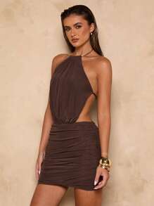 SHEIN BAE Vestido ajustado con pliegues y escote en la espalda de unicolor elegante para mujer, de verano