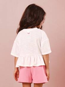 SUMWON T-shirt a peplum con motivo farfalla, maniche corte, top estivo casual in jersey, abbigliamento da gioco e rilassamento per ragazze, con volant sul fondo, ideale per il quotidiano