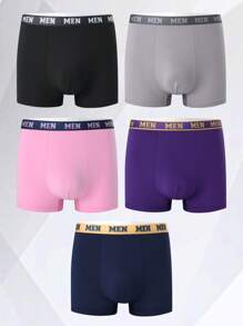 SHEIN 5pcs/Set Men Elastic Waist Letter Print Boxer Briefs - Multicolor - View 1