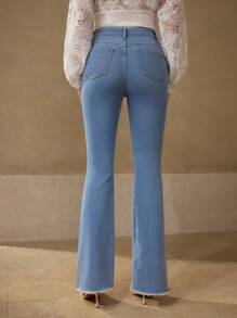 MOTF PREMIUM RAW HEM FLARE LEG JEANS - Light Wash - View 6