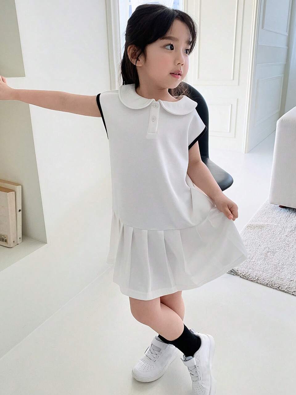 Young Girl Contrast Trim Ruffle Hem Casual Daily Summer Dress