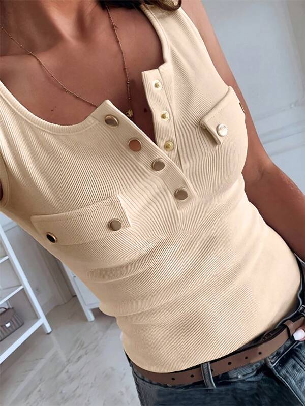 SHEIN SXY Fitted Casual Metal Button Decorated Sleeveless Tank Top