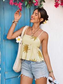 Vivid Eden 女式编织面料 Sunprint 露背修身吊带背心 春夏装、夏装、情人节、女士度假装、女士沙滩装、节日装、浪漫优雅装、波西米亚风、波西米亚风、甜美、狂欢节装、热带度假女士服装