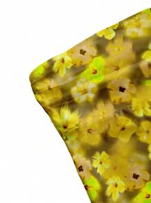 ORANGE STUDIO Girlcore Casual Yellow Floral Print Cropped Tight-Fitting Strapless Women Tops,For Summer, Holiday, Vacation, Going Out, Festival - Yellow - View 3
