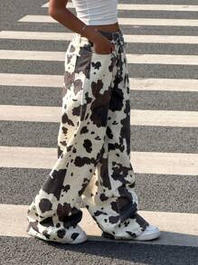 Muchica 加大码宽松牛奶纹理口袋阔腿休闲牛仔裤，西式女装 - 彩色 - 查看 5