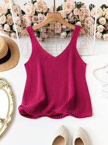 SHEIN LUNE 大码女式纯色V领休闲百搭针织吊带背心