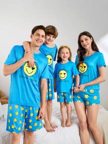 FamilyFrolics Men's Casual Graphic Print Short Sleeve Top And Pants Pajamas Set