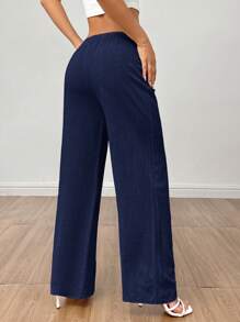 SHEIN PETITE Pantalones anchos de verano de lino con cintura alta para mujeres
