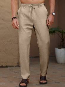 Manfinity RSRT Men's Casual Commute Solid Color Oblique Pocket Tapered Pants Men Pants For Men Clothes For Men Pants Pants For Men - Mocha Brown - View 3