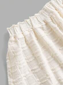 SHEIN Tween Girls Casual Vacation Simple Knitted Jacquard Pleated Sleeveless Top And Shorts Set