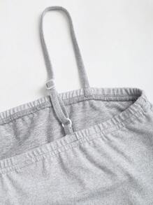 SHEIN Unity 女式黑色春夏休闲修身无袖褶皱短款连体裤 - 淺灰色 - 查看 4