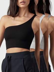 INAWLY 3pcs Women Solid Color Sleeveless Cropped Halter Top, Black/White/Gray - Multicolor - View 1