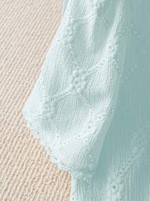 Chiquease Women's Minimalist Textured Front Button Blouse For Commuting, Summer - Baby Blue - View 4