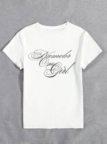 Women "Number One Girl" Slogan Round Neck Short Sleeve T-Shirt, Fashion Casual Tee, Suitable For Outings And Daily Wear, Great Gift For Girlfriend, Spring/Summer New Arrival - White - View 3