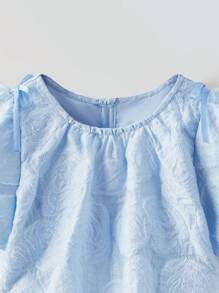 Maija Kids Maija Kids 2pcs Set Young Girls Loose Casual Jacquard Fabric Petal Sleeve Shirt And Puff Skirt