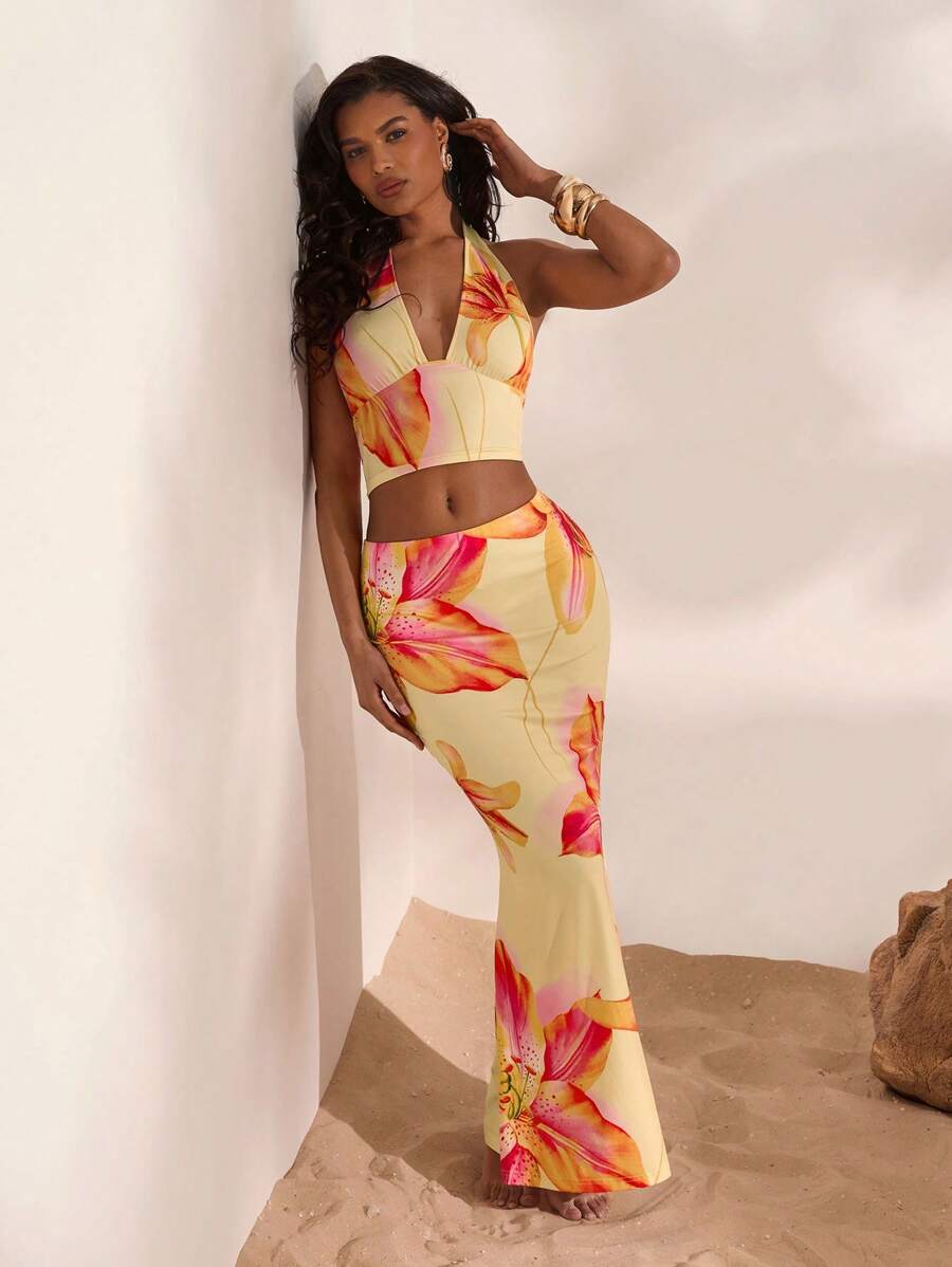 Opulessa 夏季出游度假约会套装，度假吊带裙印花女士两件套，外出约会，女士夏季度假，夏季海滩度假两件套，返校连衣裙，非常简约连衣裙，办公室连衣裙，老款连衣裙，教师连衣裙，约会连衣裙，外出闺蜜下午茶逛街休闲套装，外出参加音乐节套装 - 彩色 - 查看 1