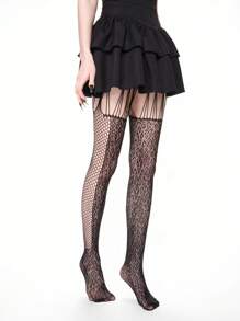 ROMWE Grunge Punk Leopard Print Sexy Women's Elastic Camisole Stockings/Pantyhose/Tights - Black - View 4