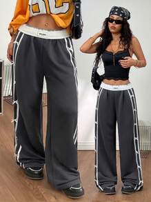Coolane Pantaloni larghi da donna in tuta per festival estivi, uscire, streetwear, carini, in stile Y2K, con decorazione a trama con fiocco