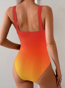 Swim Lushoire Women's Graceful Slimming Ruched Ombre One Piece Swimsuit With Wide Strap For Summer Beach Vacation - Multicolor - View 2