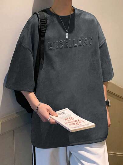 Claim Dot 宽松男士字母压花落肩T恤工作衬衫超大码T恤男士超大码上衣男士秋季