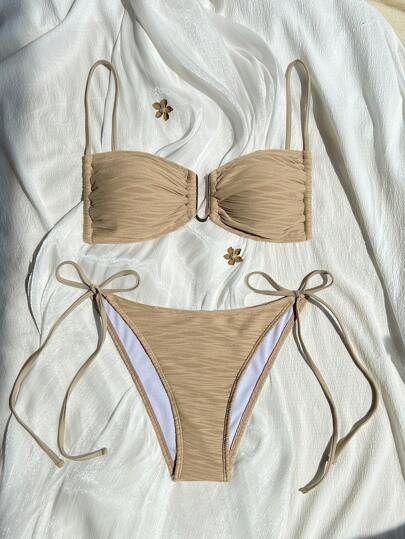 Swim Basics Bikini con tiras de nudo de unicolor, adecuado para el verano