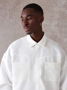 SUMWON Men's Casual Woven Suede-Like Short-Sleeved Shirts Suitable For Daily Wear - White - View 5